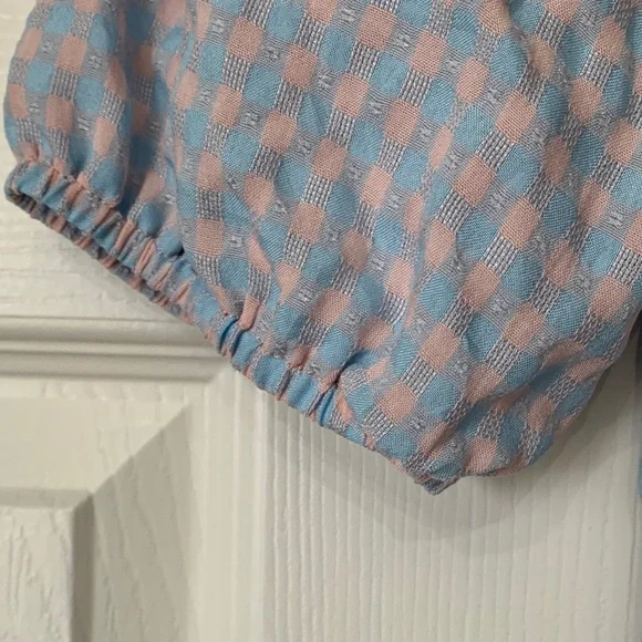 Greylin Blue and Pink Gingham Checkered Smocked Blouse Top Size S - Picture 8 of 14